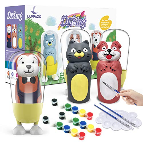 LAPPAZO Pintura Kit Colorear para Niños Figuras de Yeso de Animales DIY Manualidad Creativo Educativo Juguetes para niños Dibujo Graffiti Kit Pintar Juegos Regalos