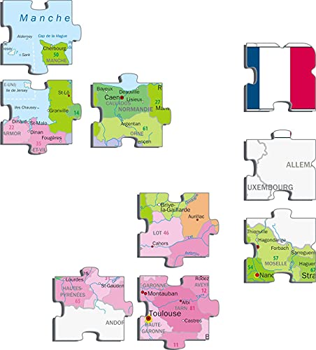 Larsen A5 Mapa Político de Francia, edición en Francés, Puzzle de Marco con 70 Piezas