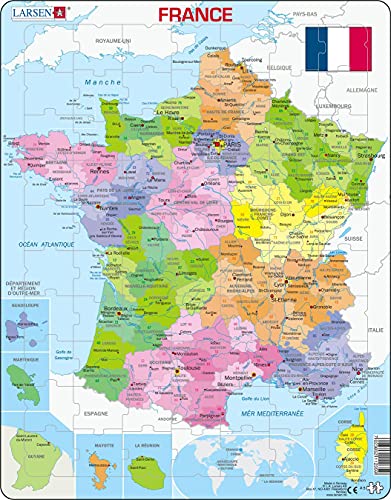 Larsen A5 Mapa Político de Francia, edición en Francés, Puzzle de Marco con 70 Piezas