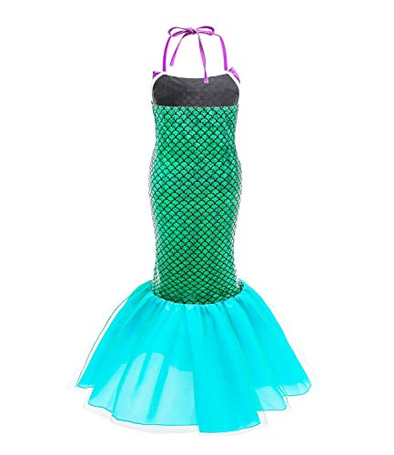 Le SSara Vestido de Fiesta de Lentejuelas de Disfraces de Princesa Ariel para Niñas con Accesorios para Niños (100(3-4 años), D75+Pur1)