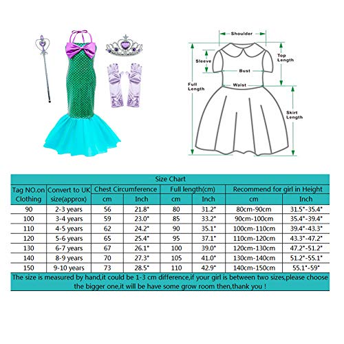 Le SSara Vestido de Fiesta de Lentejuelas de Disfraces de Princesa Ariel para Niñas con Accesorios para Niños (100(3-4 años), D75+Pur1)