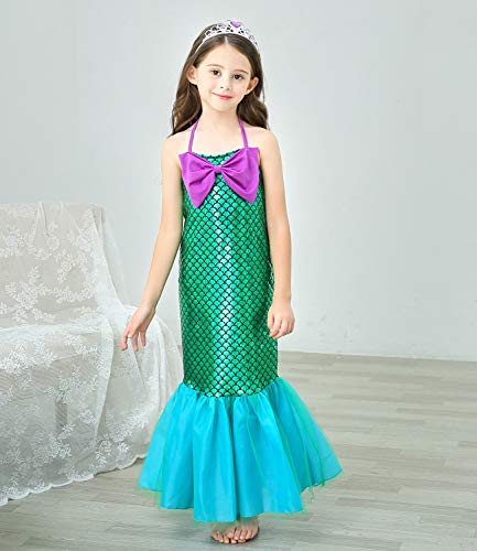 Le SSara Vestido de Fiesta de Lentejuelas de Disfraces de Princesa Ariel para Niñas con Accesorios para Niños (100(3-4 años), D75+Pur1)