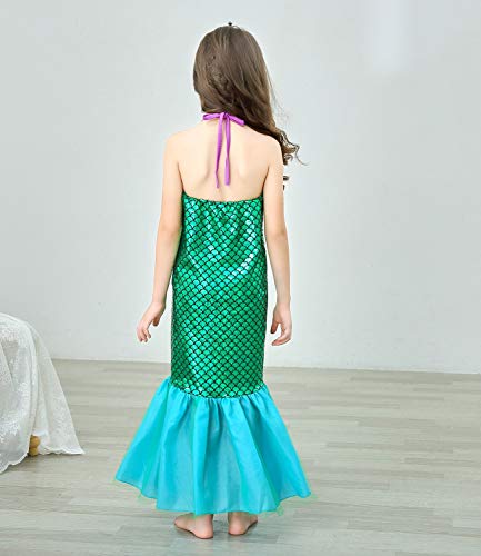 Le SSara Vestido de Fiesta de Lentejuelas de Disfraces de Princesa Ariel para Niñas con Accesorios para Niños (100(3-4 años), D75+Pur1)