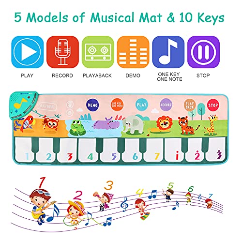 LEADSTAR Alfombra de Piano,Alfombra Musical con 8 Animales Sonidos,Touch Alfombra Musical Teclado,Juguetes Musicales para Bebés, Niños y Niñas de 1 a 5 Años (110*36cm)