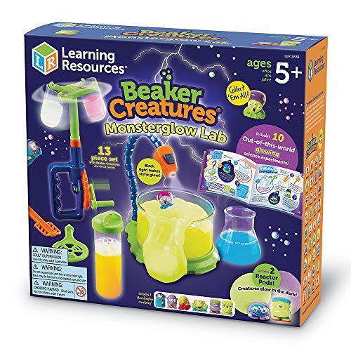 Learning Resources- Set de Laboratorio con Monstruos Que Brillan en la Oscuridad Monsterglow de Beaker Creatures, Stem, Juguete para Realizar un Experimento científico, 5+ años (LER3838)