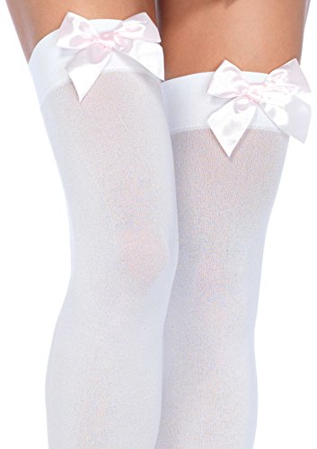 Leg Avenue Hosiery- Thigh Highs-625522133 Mujer, Color blanco y rosa claro, Talla Única (EUR 36-40) (Dreamlove D-210559)