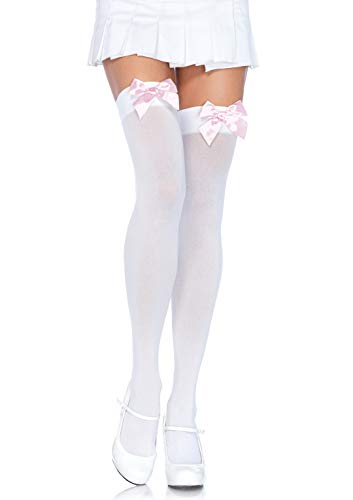 Leg Avenue Hosiery- Thigh Highs-625522133 Mujer, Color blanco y rosa claro, Talla Única (EUR 36-40) (Dreamlove D-210559)