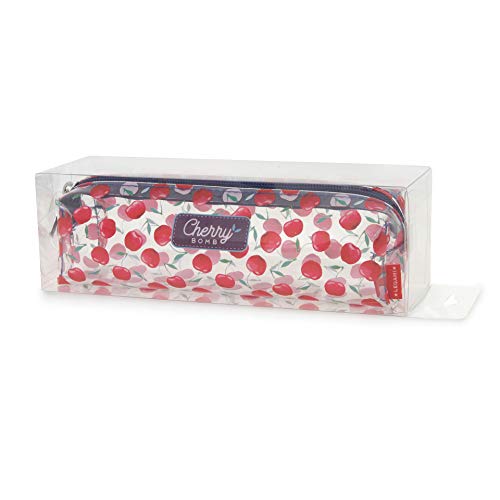 Legami - Estuche transparente Pencil Case, 19,5 x 5,5 cm, Cherry Bomb, muestra exactamente lo que contiene, en TCU transparente, cierre con cremallera, espacioso