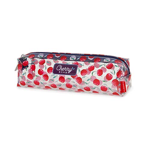 Legami - Estuche transparente Pencil Case, 19,5 x 5,5 cm, Cherry Bomb, muestra exactamente lo que contiene, en TCU transparente, cierre con cremallera, espacioso