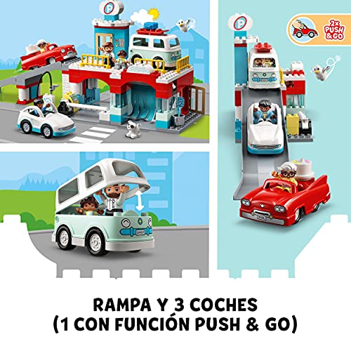 LEGO 10948 Duplo Town Aparcamiento y Autolavado, Parking para Coches de Juguete para Niños 2 Años con Mini Figuras