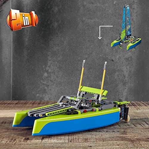 LEGO 42105 Technic Catamarán, Juguete de Construcción 2en1 Incluye 2 Velas, 2 Orzas y un Timón, para Niños de +8 años