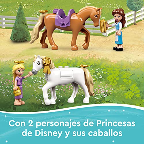 LEGO 43195 Disney Establos Reales de Bella y Rapunzel, Juguete de Construcción con Mini Muñecas y Caballos