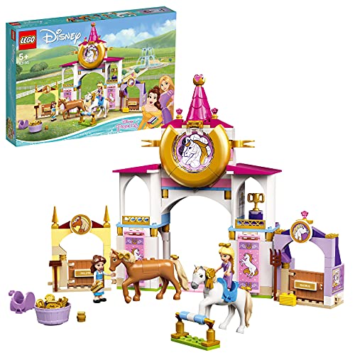 LEGO 43195 Disney Establos Reales de Bella y Rapunzel, Juguete de Construcción con Mini Muñecas y Caballos