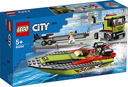 LEGO 60254 City Transporte de la Lancha de Carreras, Juguete de Construcción