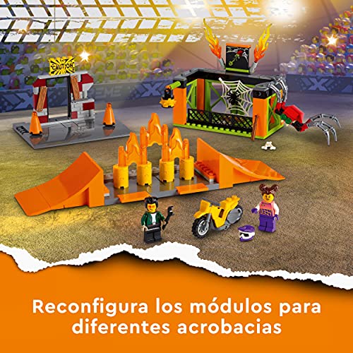 LEGO 60293 City Stuntz Parque Acrobático, Set de Construcción con Moto, Rampas y Jaula para Arañas, Juguete para Niños 5 años