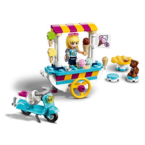 LEGO Friends - Heladería Móvil, Set de Construcción de Carrito para Vender Helados y Dulces, Incluye Muñeca de Stephanie, Dash el Perro y una Moto Scooter Azul (41389)