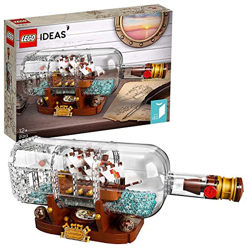 LEGO Ideas-Barco en una botella, set de construcción decorativo de velero de juguete (21313)