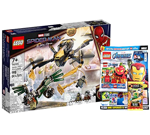 Lego Marvel 76195 - Juego de drones de Spider-Mans + libro de Los Vengadores nº 8 (cómics, plantillas para colorear, cartel) con minifigura de Iron Spider