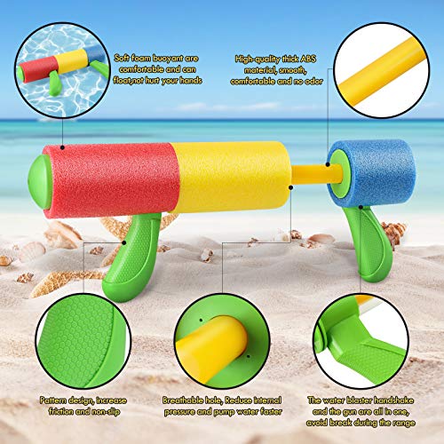 Lehoo Castle Pistola de Agua, 4 Pack Pistolas de Espuma para Niños, Pistola de Agua de Espuma EVA de 9m de Alcance, Piscina Juguetes Niños para Batalla de Agua, Playa, Juego al Aire Libre