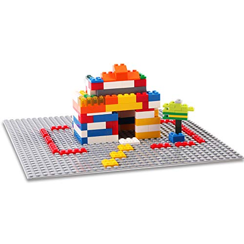 Lekebaby Juego de 6 placas de construcción compatibles con la mayoría de marcas, 25 x 25 cm, placa base verde, azul y gris