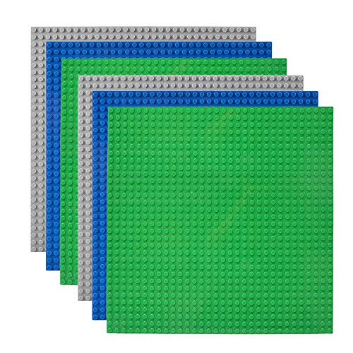 Lekebaby Juego de 6 placas de construcción compatibles con la mayoría de marcas, 25 x 25 cm, placa base verde, azul y gris