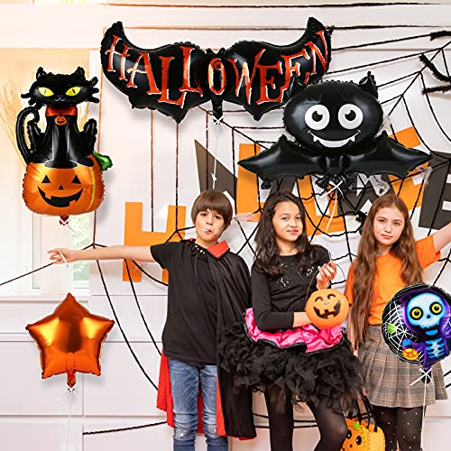 LEMESO 12 Globos Halloween Fiestas Decoraciones Globos Grande Calabaza Murciélago Araña Fantasma de Aluminio Globos para Niños Pack de Adornas Party Halloween