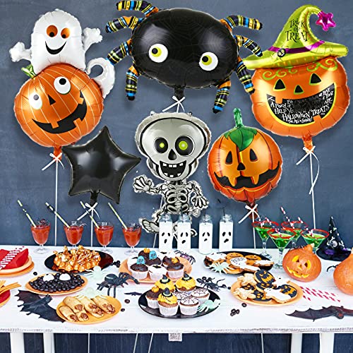 LEMESO 12 Globos Halloween Fiestas Decoraciones Globos Grande Calabaza Murciélago Araña Fantasma de Aluminio Globos para Niños Pack de Adornas Party Halloween