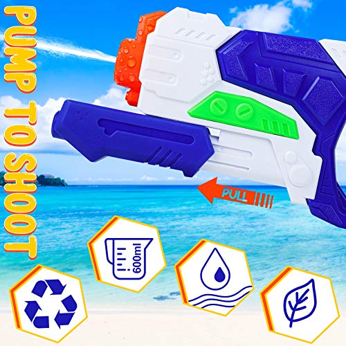 lenbest 2 Pack Pistola de Agua, 600ML Pistola de Chorro de Agua con Alcance de 10 M, Pistolas de Agua para Niños, Agua Verano Juguetes de Agua Juego en Jardín, Playa, Piscina al Aire Libre