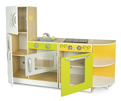 Leomark Flex Concept Cocina Madera de Juguete - Color Verde - con Accesorios, Juguete para Niños, Juego de Imitación, Sistema Modular, Altura: 98,5 cm