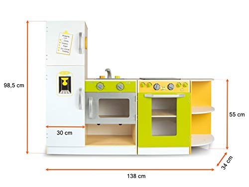 Leomark Flex Concept Cocina Madera de Juguete - Color Verde - con Accesorios, Juguete para Niños, Juego de Imitación, Sistema Modular, Altura: 98,5 cm