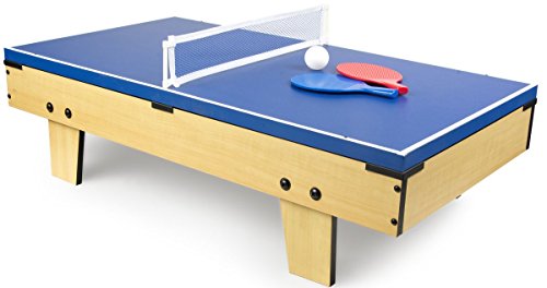 Leomark Mesa Multifuncional Multijuegos Futbolin Mesa de Juego 4 en 1 (futbolín, Billar, Tenis, Hockey) Buena Diversión para Niños Deporte Madera, Dimensiones: 82 x 43,5 x 20(A) cm