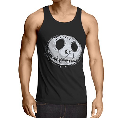 lepni.me Camisetas de Tirantes para Hombre cráneo asustadizo Cara - Pesadilla - Ropa de Fiesta de Halloween (Medium Negro Multicolor)