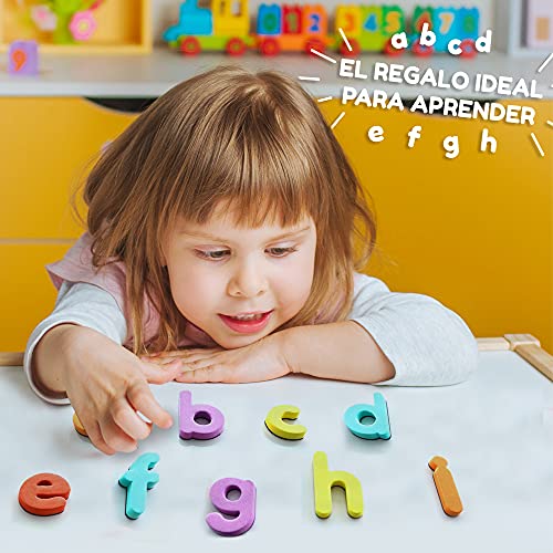 Letras Magnéticas para Niños - 68 Letras y Símbolos- Juego de Abecedario Magnético - Imanes Gruesos de Espuma para la Nevera - Juegos Educativos del Abecedario - con Símbolos Españoles