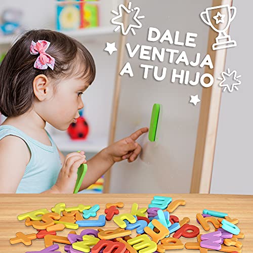 Letras Magnéticas para Niños - 68 Letras y Símbolos- Juego de Abecedario Magnético - Imanes Gruesos de Espuma para la Nevera - Juegos Educativos del Abecedario - con Símbolos Españoles