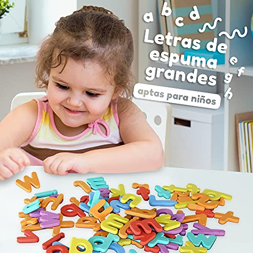 Letras Magnéticas para Niños - 68 Letras y Símbolos- Juego de Abecedario Magnético - Imanes Gruesos de Espuma para la Nevera - Juegos Educativos del Abecedario - con Símbolos Españoles