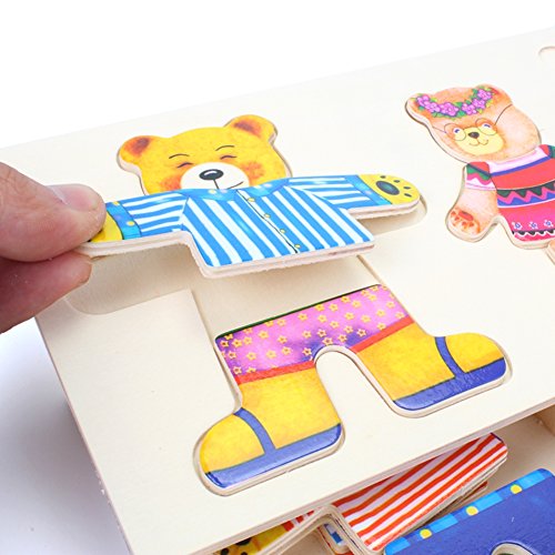 Lewo Puzzle de Madera Juguetes para niñas Familia del Oso Juegos de Vestir para niños con Estuche de Almacenamiento