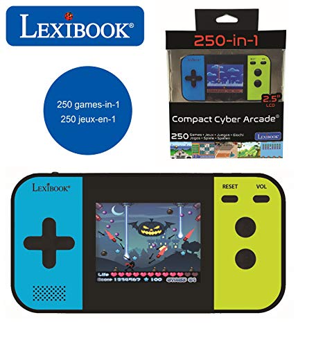 LEXIBOOK- Compact Cyber Arcade Consola portátil, 250 Juegos, LCD, con Pilas, Videojuego niño Adolescente, Negro/Azul/Verde, Color (China)