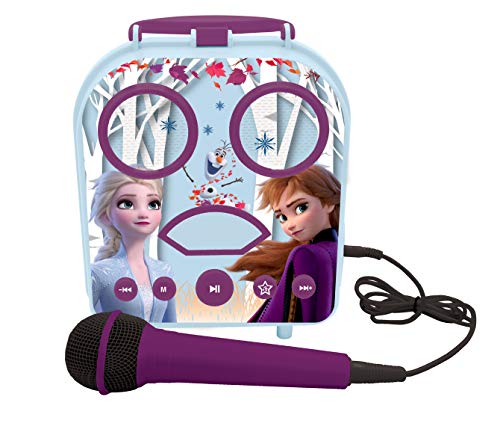 LEXIBOOK- Disney Frozen 2, Anna & Elsa-Karaoke Micro Star inalámbrico, con Bluetooth, micrófono, Toma Auxiliar, Puerto USB, Alta, Color Morado, Talla Única