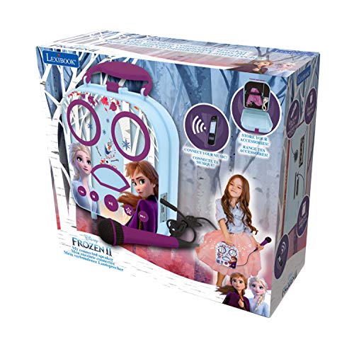 LEXIBOOK- Disney Frozen 2, Anna & Elsa-Karaoke Micro Star inalámbrico, con Bluetooth, micrófono, Toma Auxiliar, Puerto USB, Alta, Color Morado, Talla Única