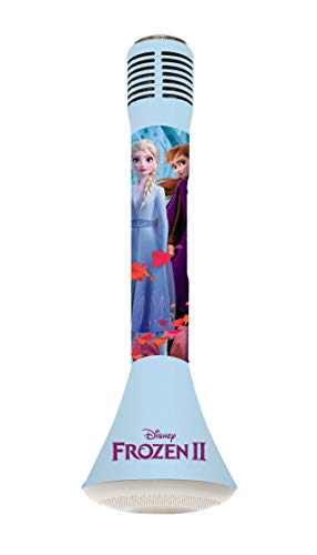 LEXIBOOK Disney Frozen 2-Micrófono Bluetooth con función de Modificador de Voz, Altavoz Karaoke Integrado Luminoso de 3W, Ranura Micro SD, Batería Recargable MIC210FZ, Color Azul