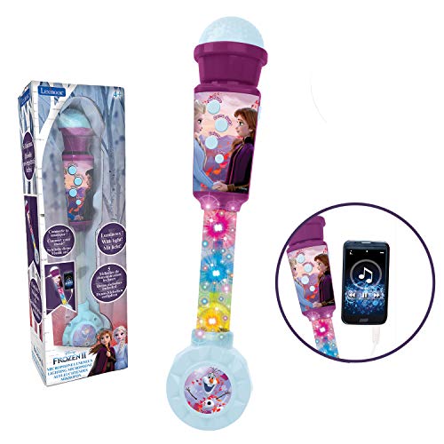 LEXIBOOK- Disney Frozen Microfóno niños, Juguete Musical, Altavoz Integrado, Efectos Luminosos, Enchufe Cable de Entrada Auxiliar, Violeta/Azul