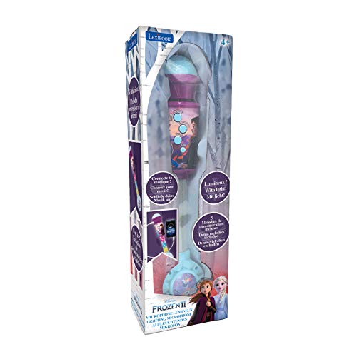 LEXIBOOK- Disney Frozen Microfóno niños, Juguete Musical, Altavoz Integrado, Efectos Luminosos, Enchufe Cable de Entrada Auxiliar, Violeta/Azul