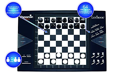 Lexibook electrónico (CG1300) ChessMan Elite ajedrez inteligente, 64 niveles de dificultad, LED, juego de mesa infantil familiar, negro/blanco, color