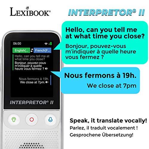 LEXIBOOK- Interpretor 2-Traductor de Voz Instantáneo 137 Idiomas, Fotos, Traducción de Notas, Conversación, Toma de Auriculares, Wi-Fi y sin Conexión