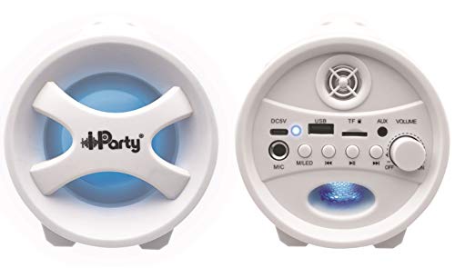 LEXIBOOK- iParty-Altavoz portátil Bluetooth micrófono, estéreo, Efectos de luz, Karaoke, inalámbrico, Radio FM, USB, Tarjeta SD, batería Recargable, Blanco, Color