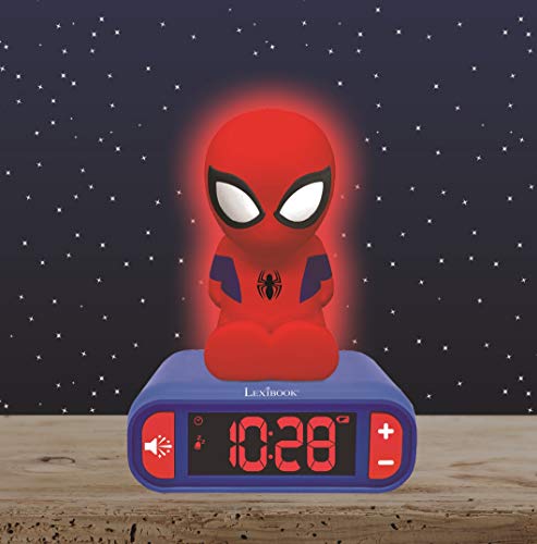 Lexibook- Marvel, Spiderman-Reloj Despertador con Pantalla LCD Digital y luz de Noche integrada, quitamiedos niño RL80 Niño-Rl800, Color azul/rojo, Talla Única , color/modelo surtido