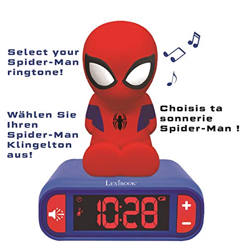 Lexibook- Marvel, Spiderman-Reloj Despertador con Pantalla LCD Digital y luz de Noche integrada, quitamiedos niño RL80 Niño-Rl800, Color azul/rojo, Talla Única , color/modelo surtido