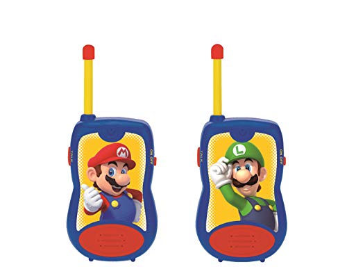 LEXIBOOK- Nintendo Super Mario Walkie-talkies, Pinza para Colgar del cinturón, batería, para Niños, Azul/Rojo (TW12NI)