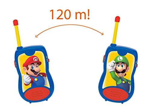 LEXIBOOK- Nintendo Super Mario Walkie-talkies, Pinza para Colgar del cinturón, batería, para Niños, Azul/Rojo (TW12NI)