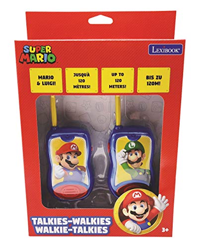 LEXIBOOK- Nintendo Super Mario Walkie-talkies, Pinza para Colgar del cinturón, batería, para Niños, Azul/Rojo (TW12NI)